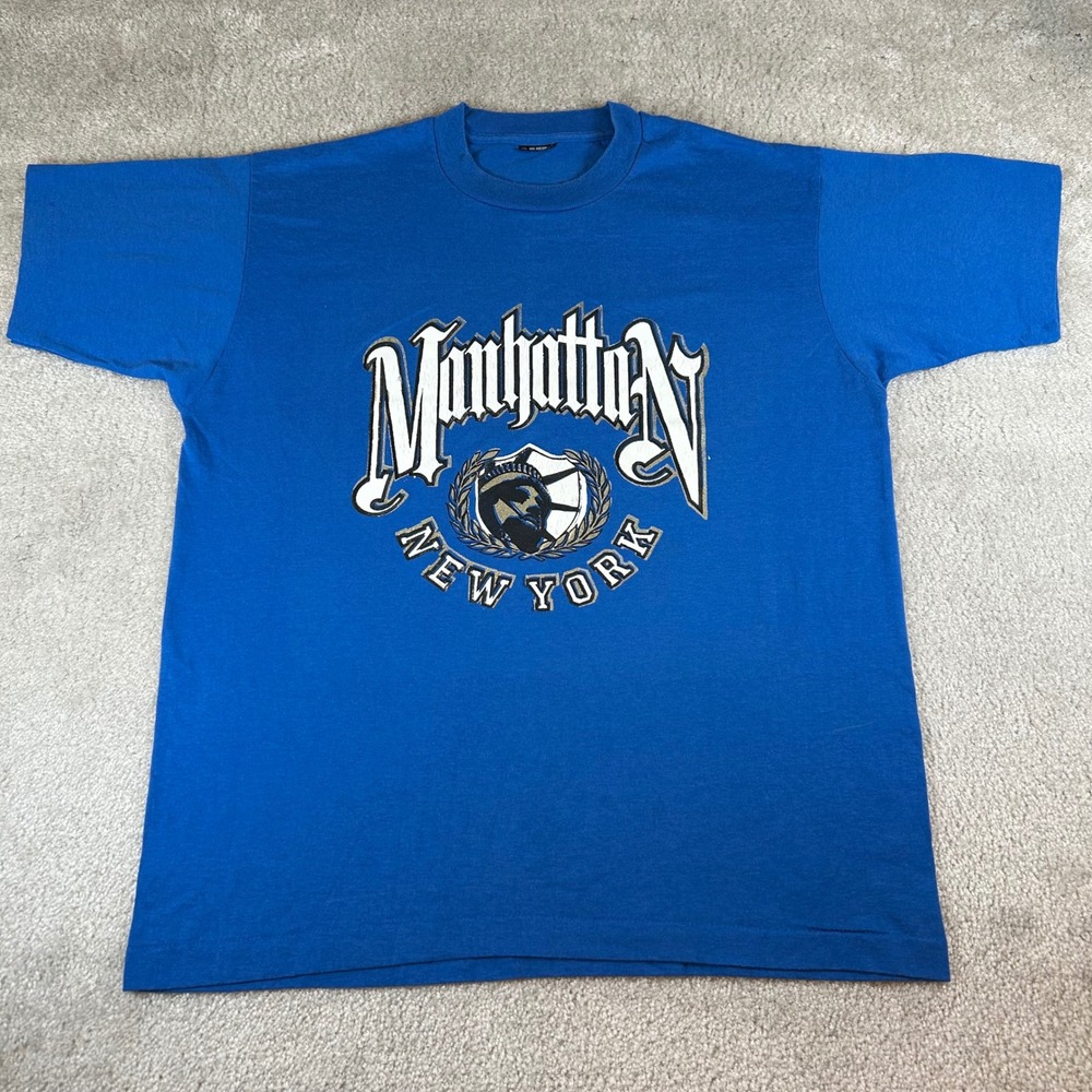 Vintage Manhattan T-Shirt Mens XL Blue New York Graphic Statue of Liberty Tee